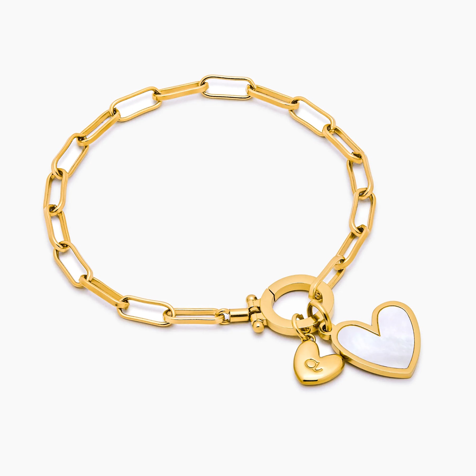Pulseira Duo Coração com Inicial Personalizável Dourada 18K Saffyro