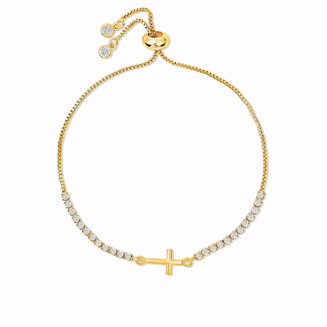 Pulseira Cruz Dourada Cravejada