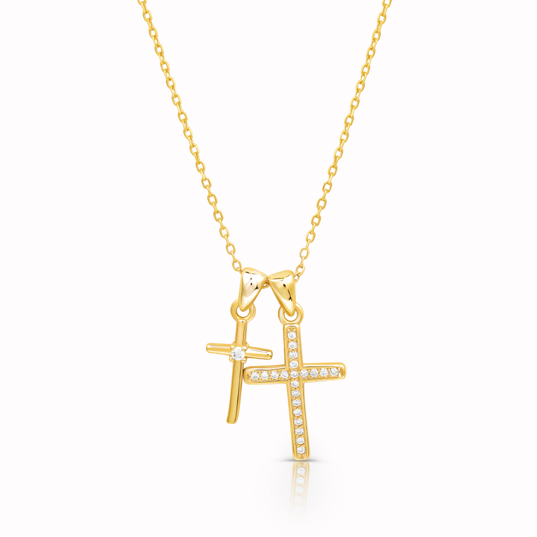 Colar Feminino Cruz Dupla Cravejado