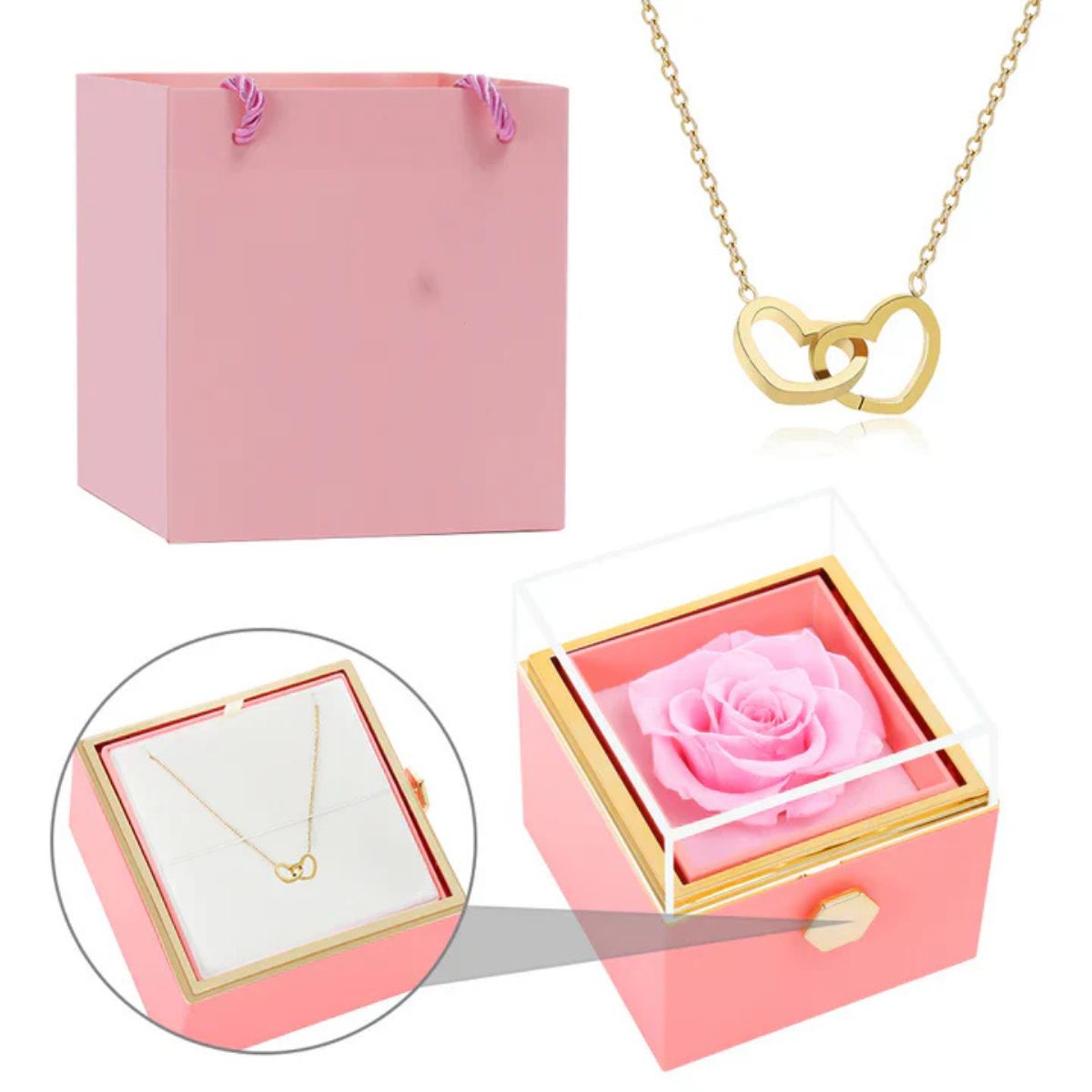 Colar Personalizável Eu te Amo Com Rosa Eterna