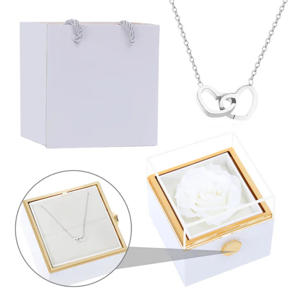 Colar Personalizável Eu te Amo Com Rosa Eterna