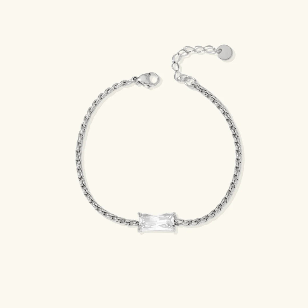 Pulseira Feminina Prata Trançada com Cristal