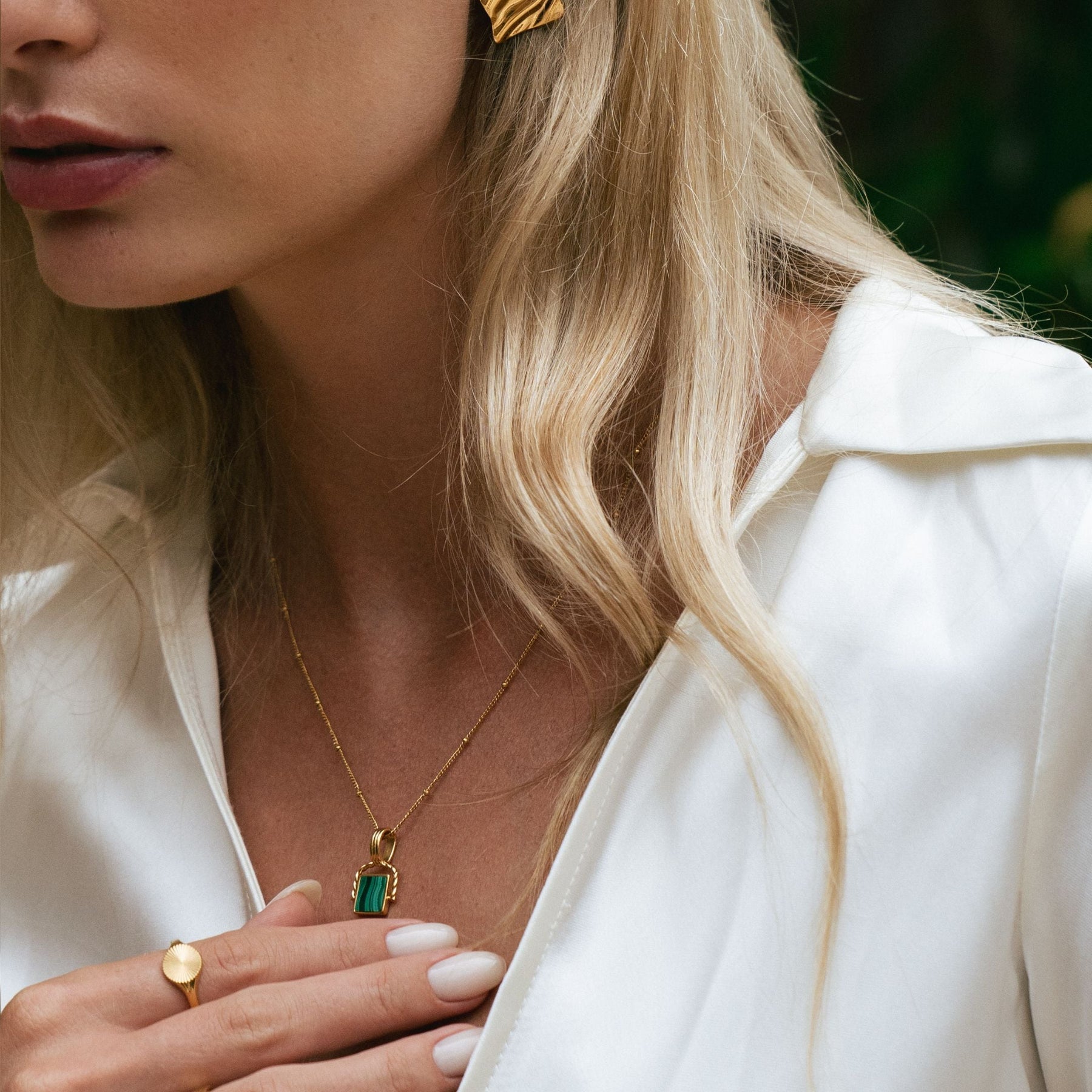 Colar Malachite Banhado Ouro 18K
