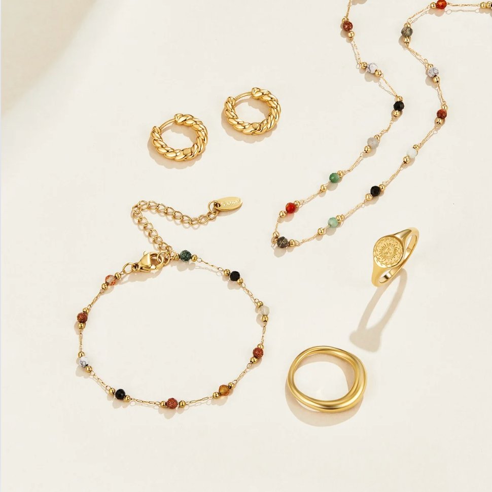 Pulseira Feminina de pedra com miçangas Multi