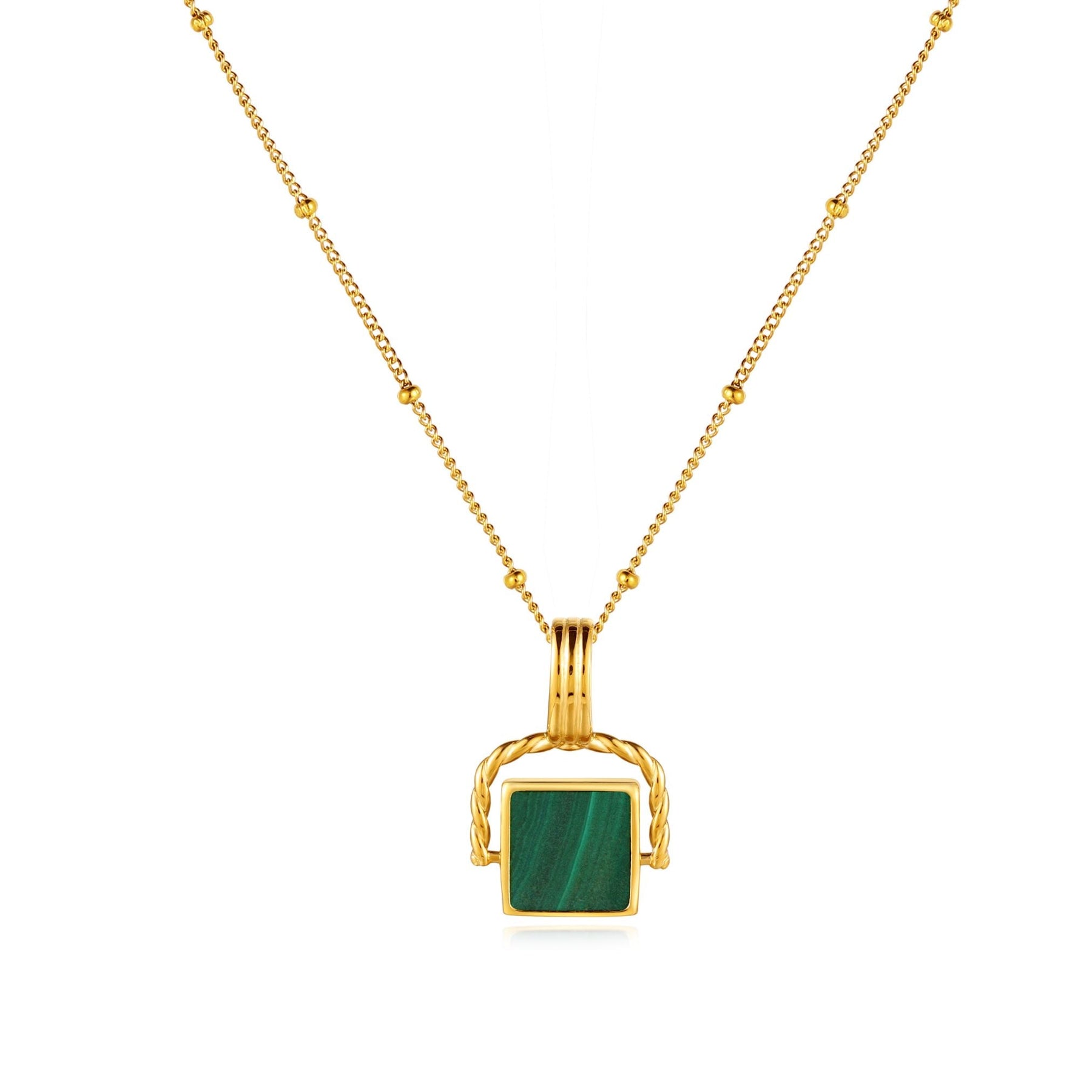Colar Malachite Banhado Ouro 18K