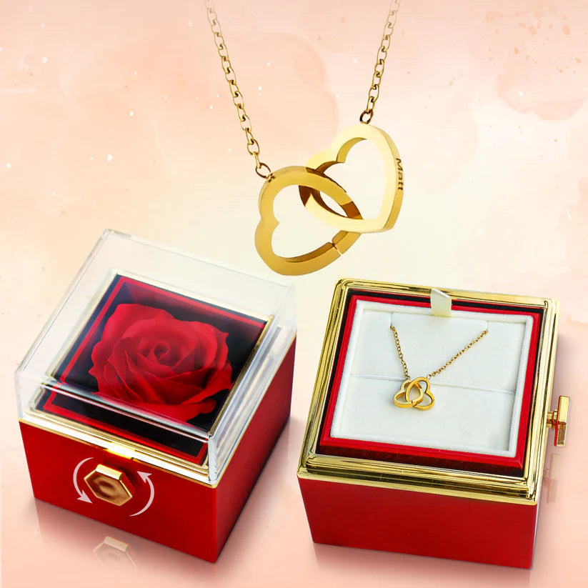 Colar Personalizável Eu te Amo Com Rosa Eterna