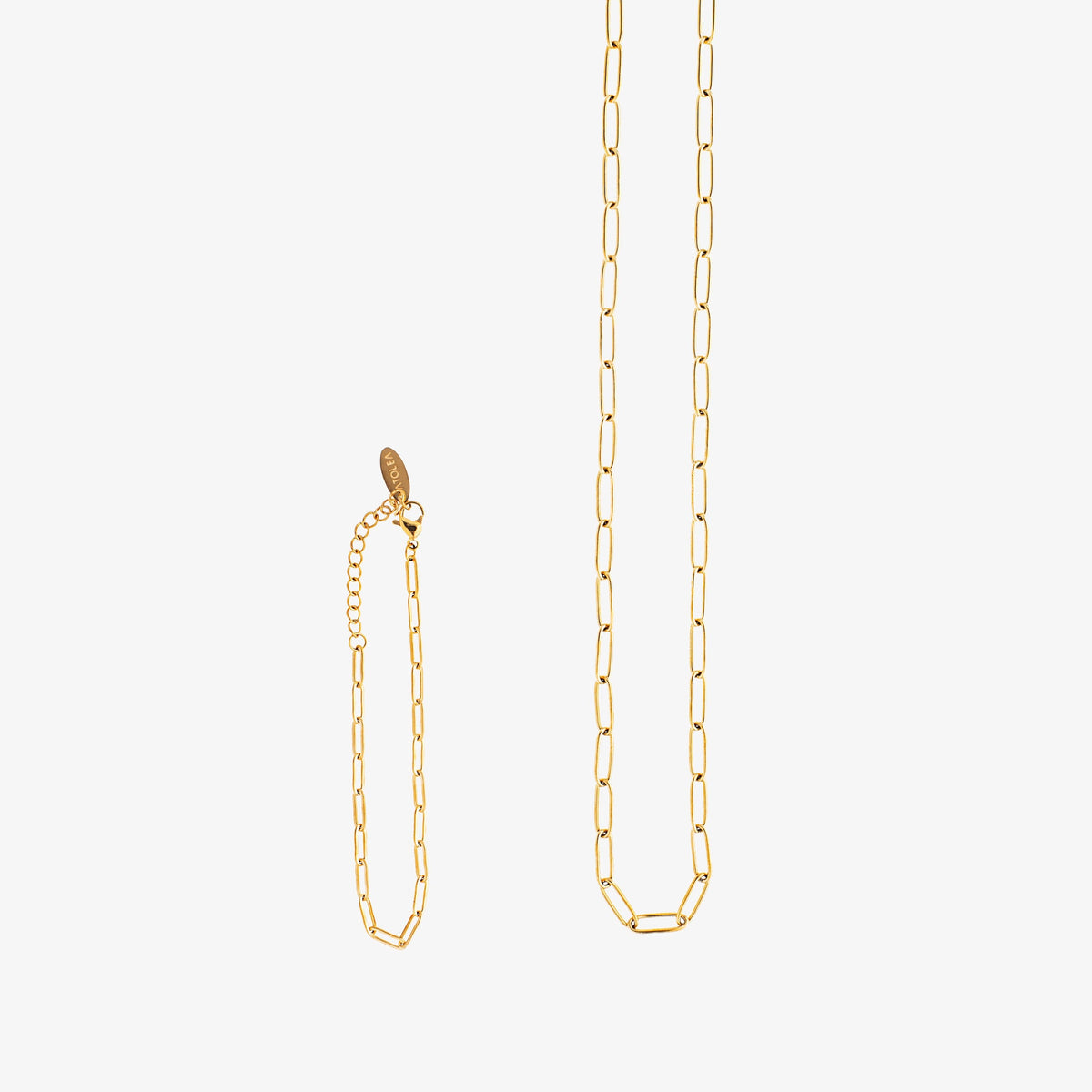 Conjunto Paperclip Colar e Pulseira Banhado Ouro 18K