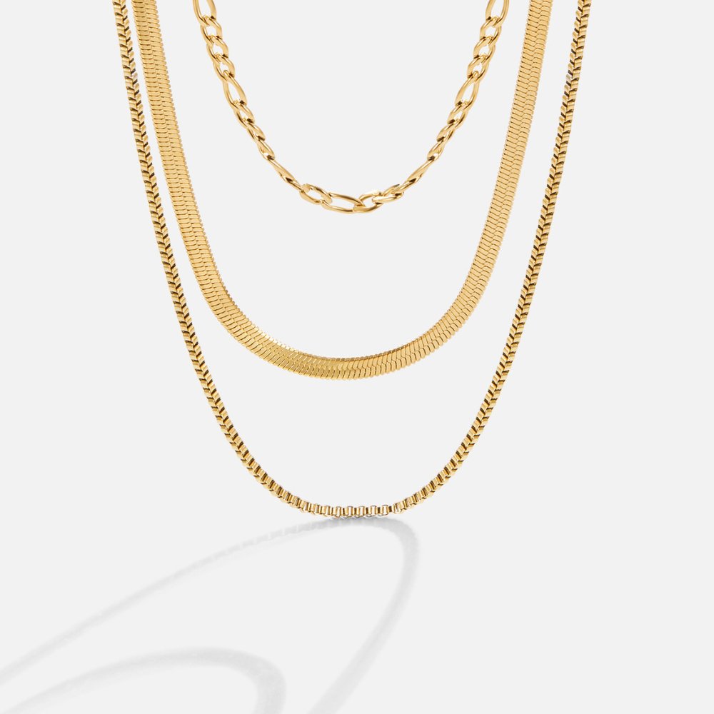 Colar Feminino Dourado corrente em camadas de Viena