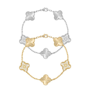 Pulseira Feminina Trevo de Cristal Prata/Dourado