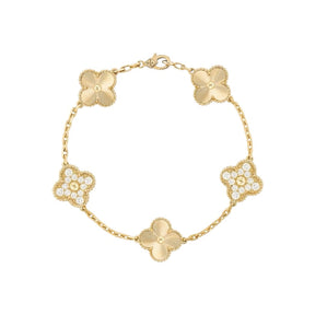 Pulseira Feminina Trevo de Cristal Prata/Dourado