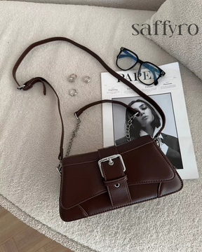 Bolsa Feminina Transversal em Couro Marrom Saffy