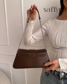 Bolsa Feminina Transversal em Couro Marrom Saffy