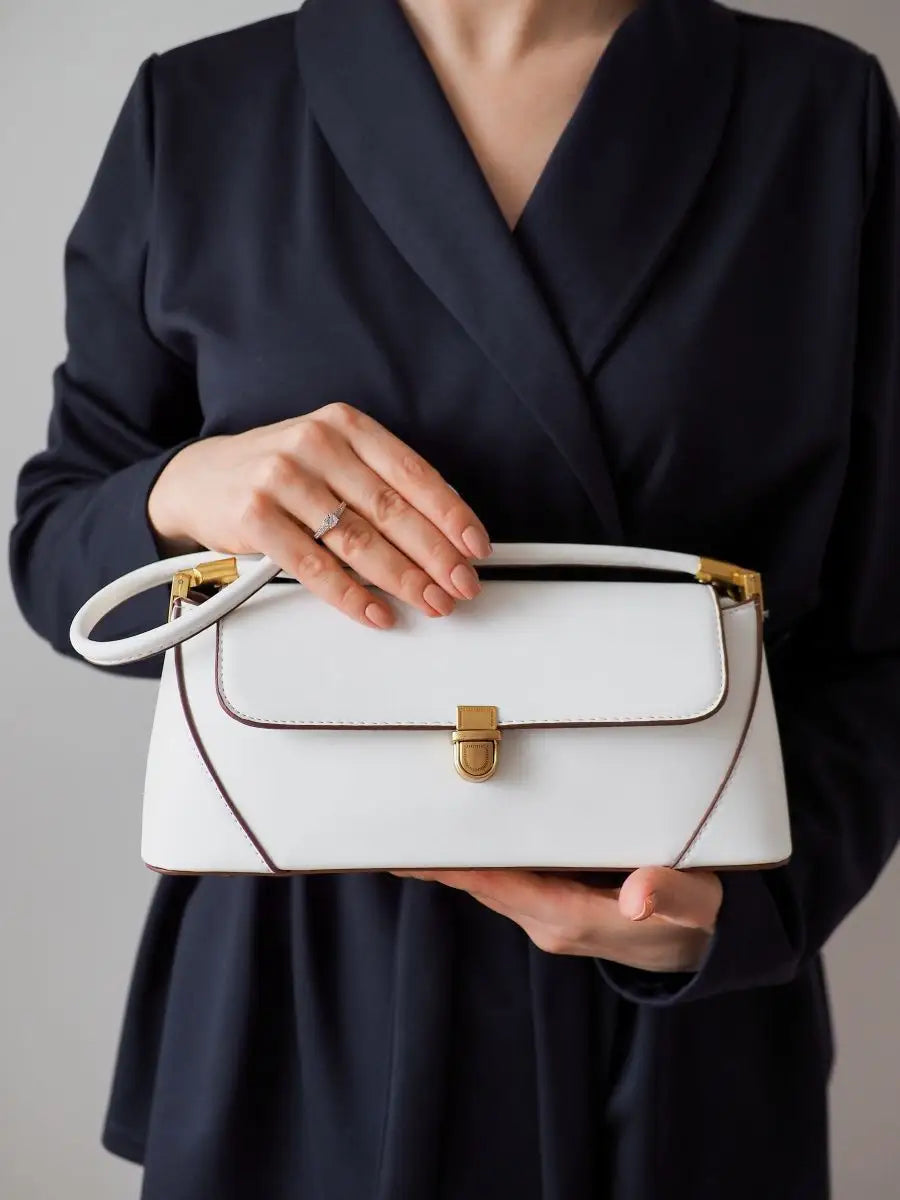 Bolsa Feminina Baguete  Couro legitimo Branca Fashion Londres