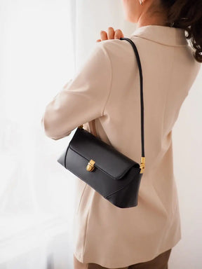 Bolsa Feminina Baguete Couro legitimo Preta Fashion Londres