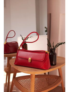 Bolsa Feminina Baguete  Couro legitimo Vermelha Fashion Londres