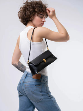 Bolsa Feminina Baguete Couro legitimo Preta Fashion Londres