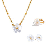 Conjunto Feminino Dourado Flor Branca