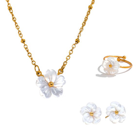 Conjunto Feminino Dourado Flor Branca