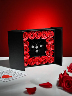 Encanto Eterno em Prata 925 - Conjunto de Joias com Rosas Preservadas