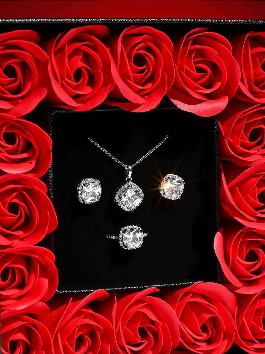 Encanto Eterno em Prata 925 - Conjunto de Joias com Rosas Preservadas