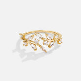 Anel Feminino Dourado Folhas Brilhantes