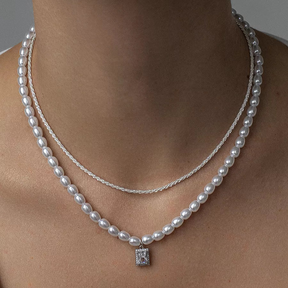 Colar de Pérolas com Pingente de Zircônia + Corrente de Prata 925