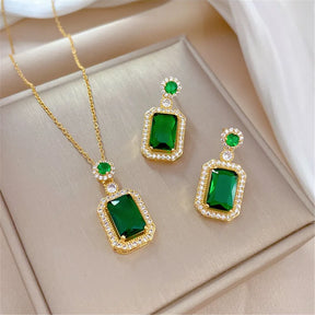 Conjunto Feminino Luxury Green Banhado Ouro 18K