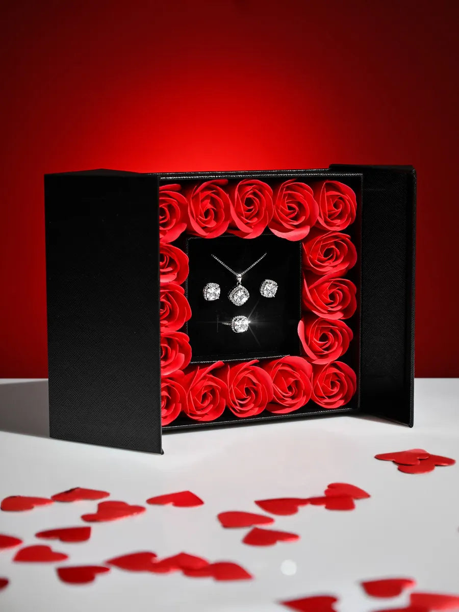 Encanto Eterno em Prata 925 - Conjunto de Joias com Rosas Preservadas