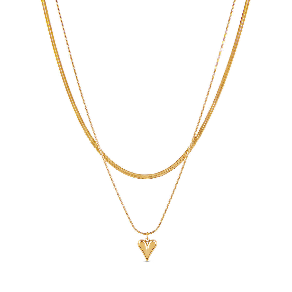 Colar Feminino em Camadas Coração Esculpido