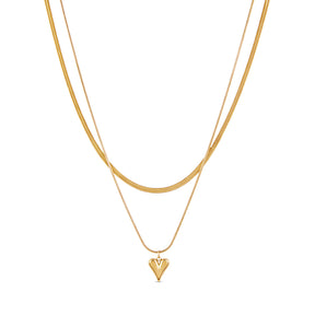 Colar Feminino em Camadas Coração Esculpido