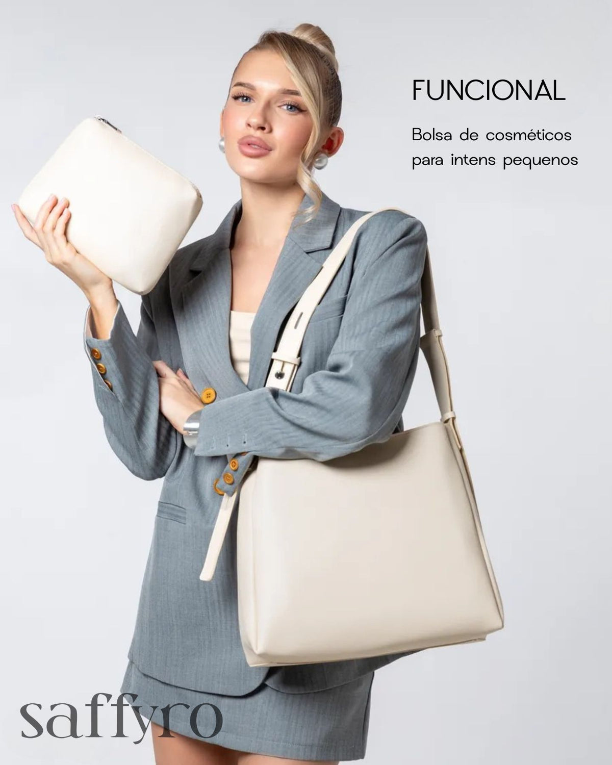 Bolsa Feminina Branca de Couro Luiza Espaçosa com Bolsinha
