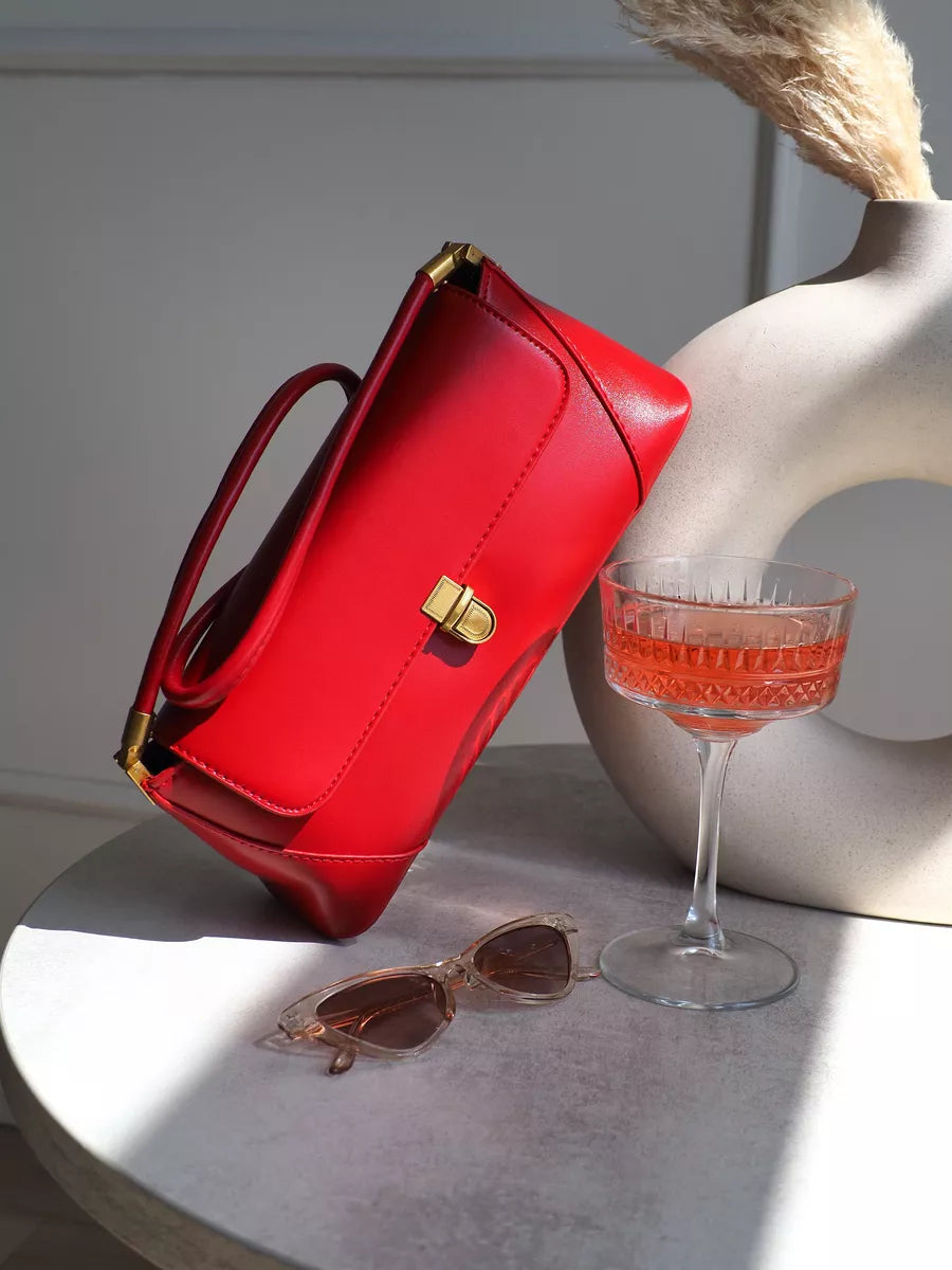 Bolsa Feminina Baguete  Couro legitimo Vermelha Fashion Londres