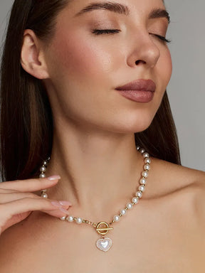 Conjunto Pérolas Luxury Heart Banhado Ouro 18K + Pulseira Grátis