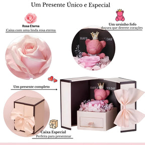 Colar Mãe Eu Te Amo - Caixa Especial com Urso e Rosa Eterna