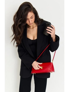 Bolsa Feminina Baguete  Couro legitimo Vermelha Fashion Londres