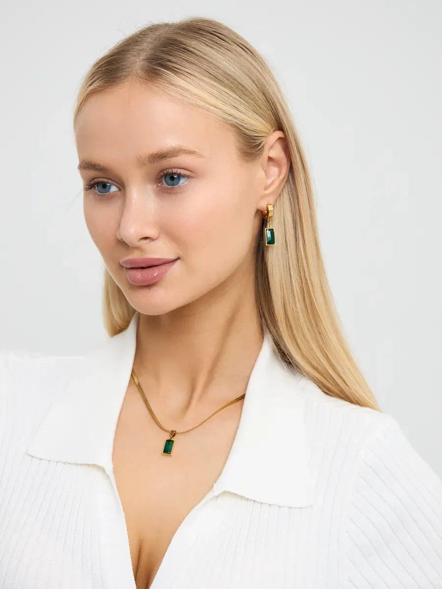 Conjunto Feminino Premium Colar e Brincos com Esmeralda