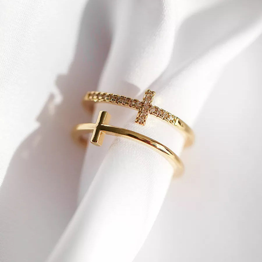 Anel Feminino Dourado Cruz cruzadas