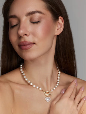 Conjunto Pérolas Luxury Heart Banhado Ouro 18K + Pulseira Grátis