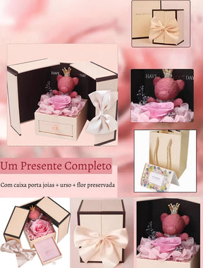 Colar Mãe Eu Te Amo - Caixa Especial com Urso e Rosa Eterna