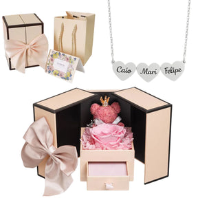 Colar Mãe Eu Te Amo - Caixa Especial com Urso e Rosa Eterna