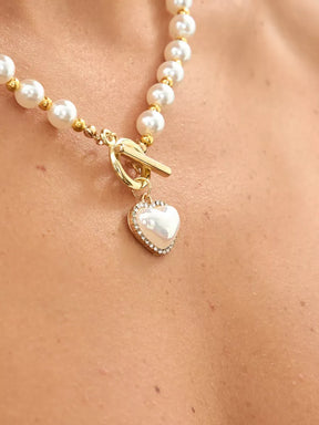 Conjunto Pérolas Luxury Heart Banhado Ouro 18K + Pulseira Grátis