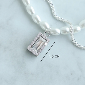 Colar de Pérolas com Pingente de Zircônia + Corrente de Prata 925