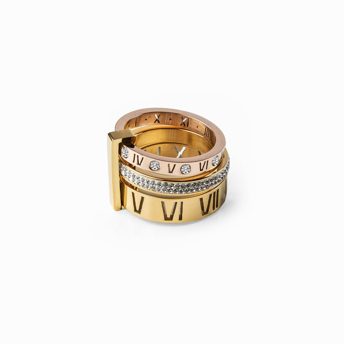 Anel Aro Triplo Algarismo Romano Banhado em Ouro 18K