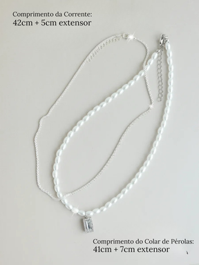 Colar de Pérolas com Pingente de Zircônia + Corrente de Prata 925