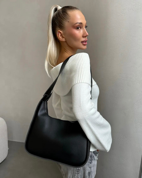 Bolsa Feminina Preta de Ombro em Couro Legítimo