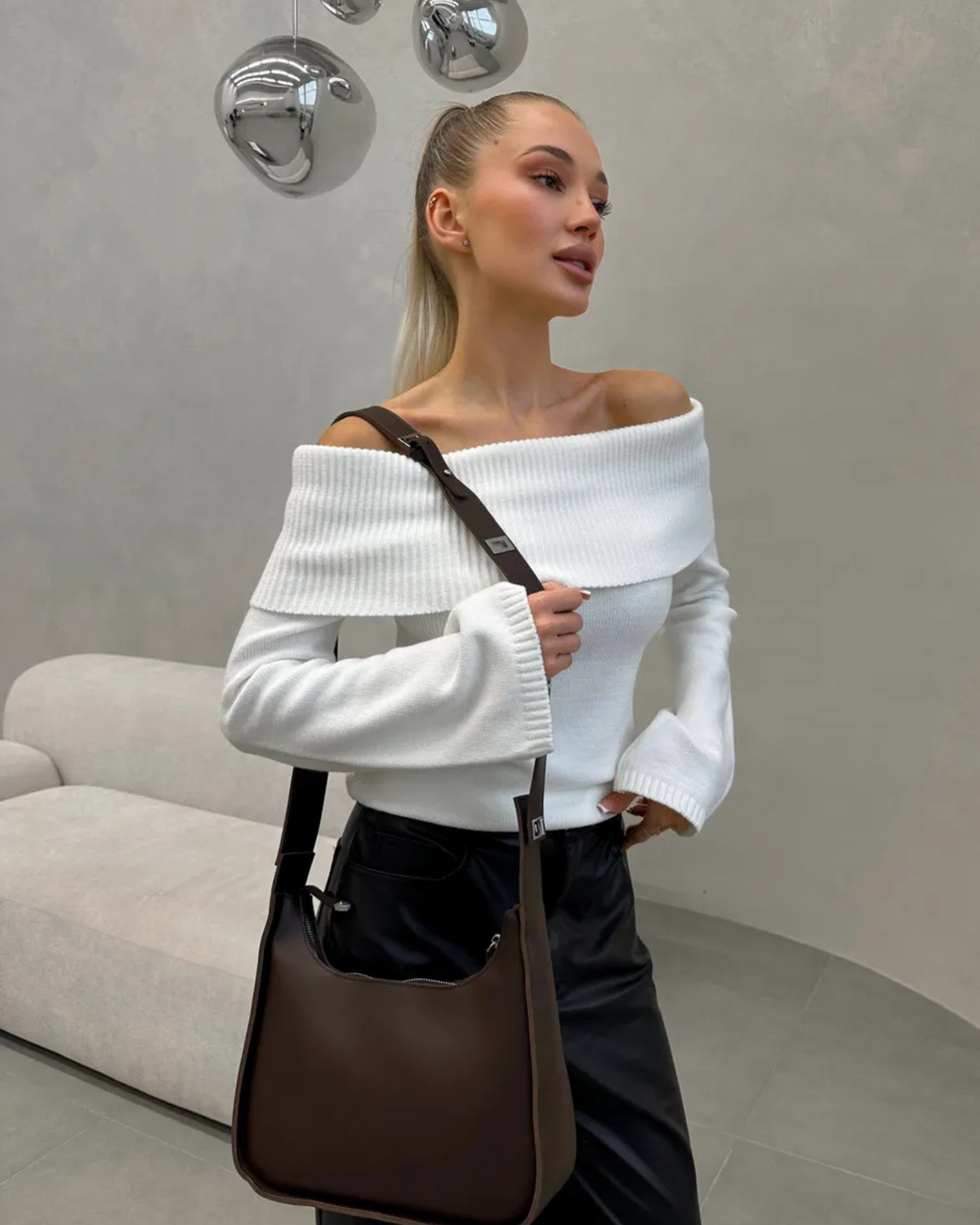 Bolsa Feminina Marrom Vintage de Ombro em Couro Legítimo