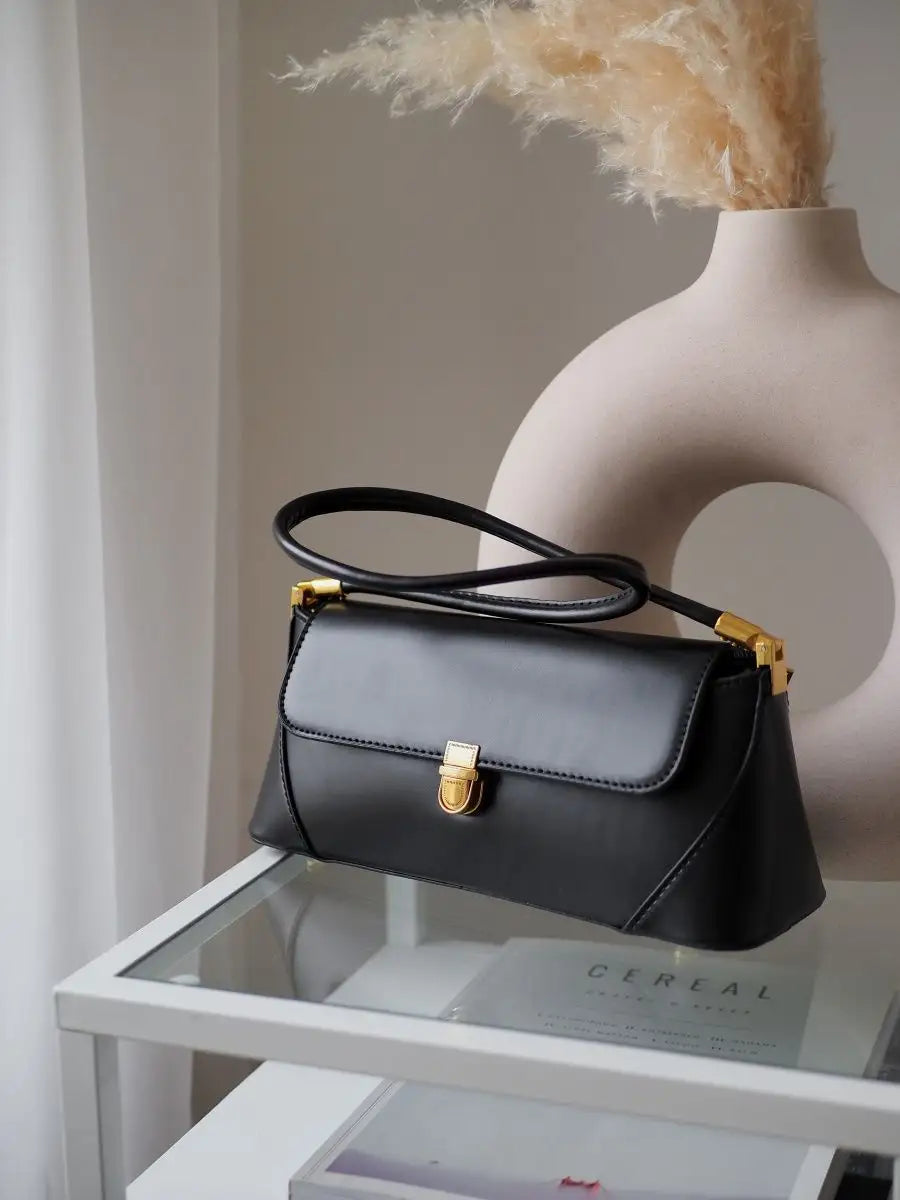 Bolsa Feminina Baguete Couro legitimo Preta Fashion Londres