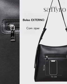 Bolsa Feminina Preta de Couro Luiza Espaçosa com Bolsinha