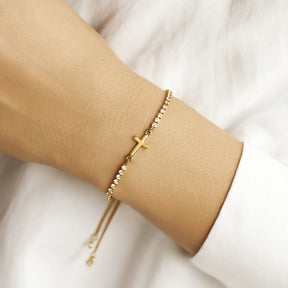 Pulseira Cruz Dourada Cravejada