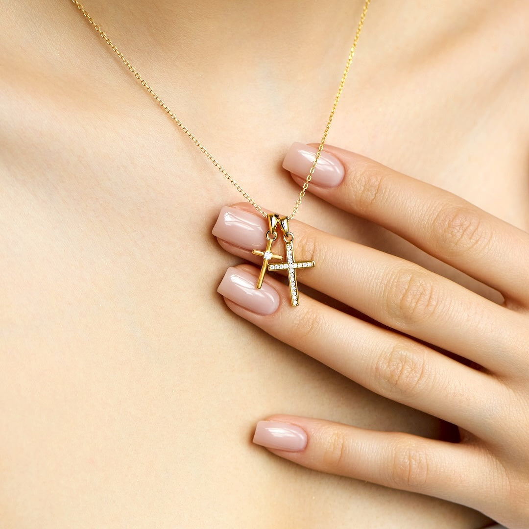 Colar Feminino Cruz Dupla Cravejado